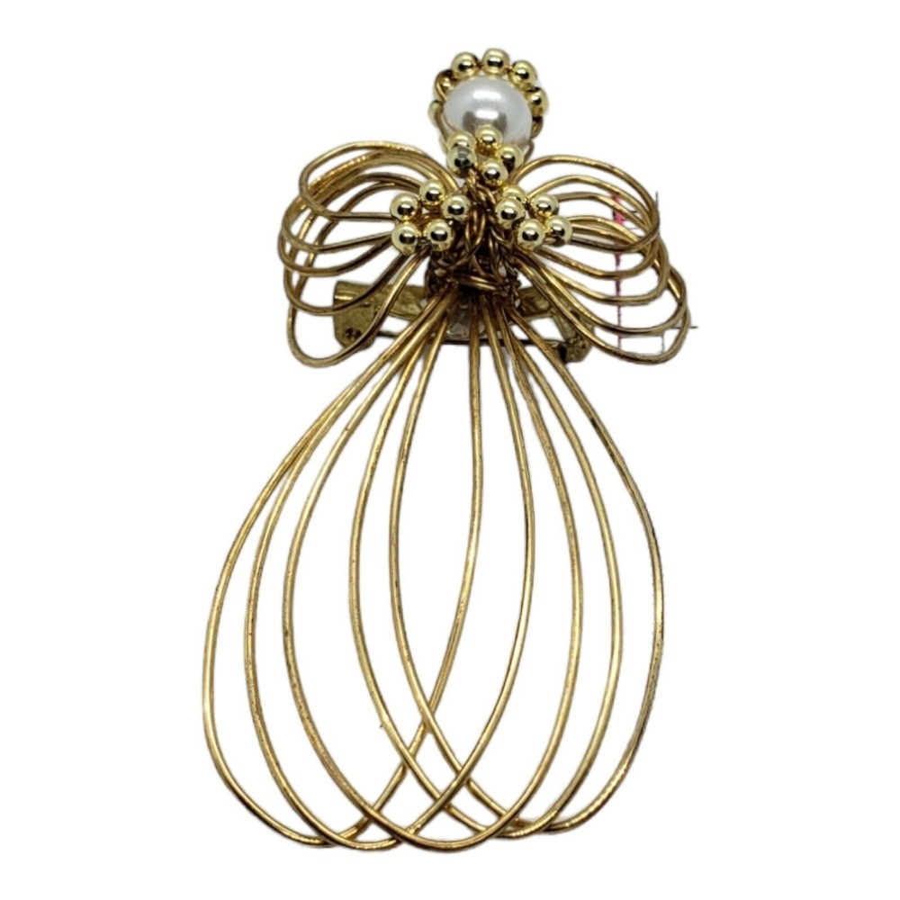 Gold Wire and Pearl Angel Brooch Pin